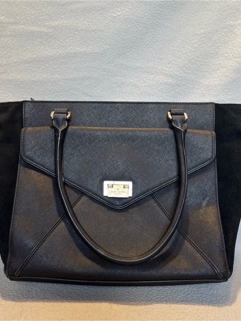 Kate Spade Black Faux Leather & Suede Envelope Shoulder Tote Bag